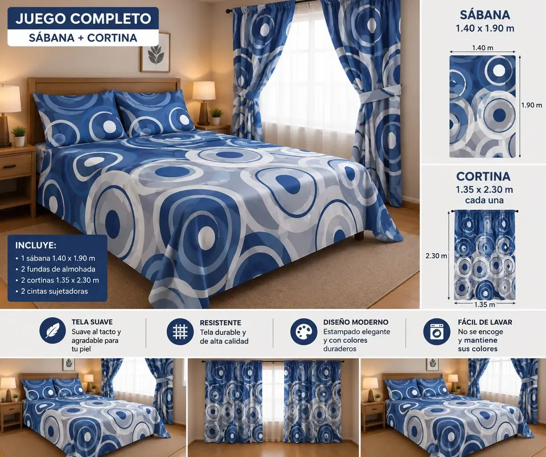 Combo de Cortinas más Sábanas Cama Doble, foto 2 de 9