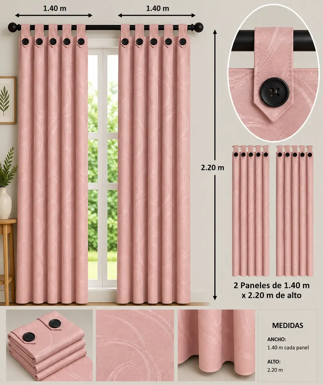 Cortinas Jacquard con Botones, foto 2 de 25