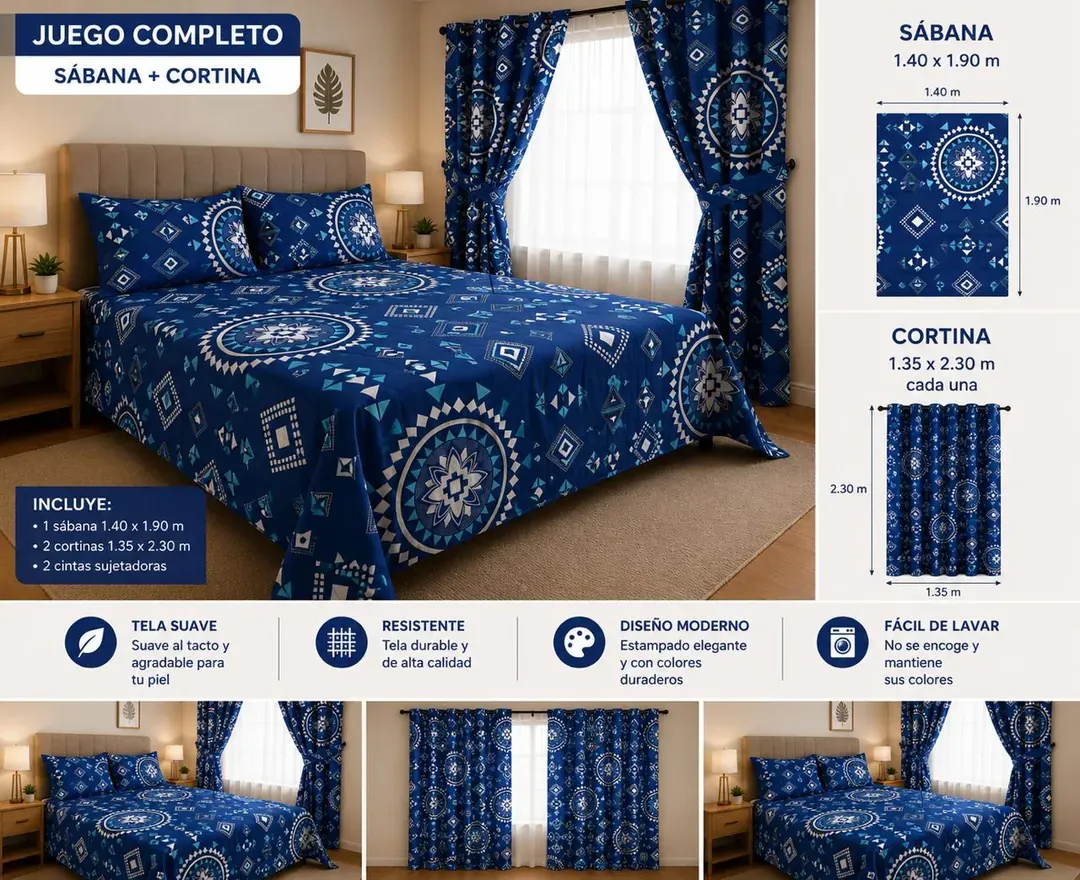 Combo de Cortinas más Sábanas Cama Doble, foto 7 de 9