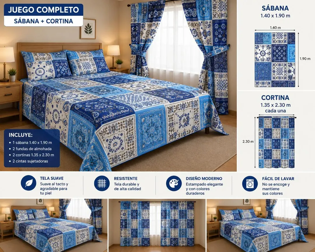 Combo de Cortinas más Sábanas Cama Doble, foto 8 de 9